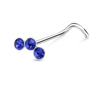 3 Stones Curved Nose Stud Silver NSKB-94
